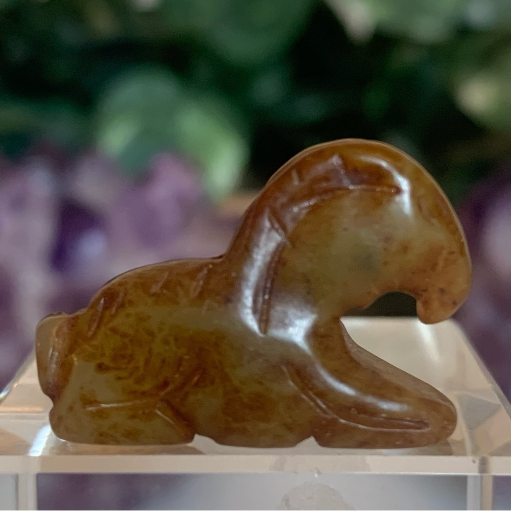 Hand Carved Jade Chinese Zodiac Ram Drilled Animal Bead Stone Figurine 20th C. - Picture 3 of 16